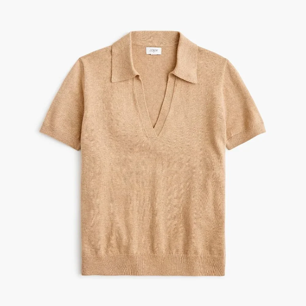 NWT J. Crew Factory Tan Cotton-Cashmere Blend Polo Sweater, Small